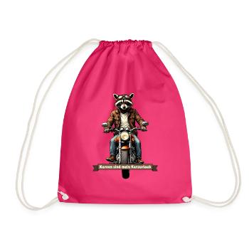 Kurven sind mein Kurzurlaub – Biker-Waschbär - Turnbeutel - Fuchsia - Vorne