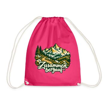 Zusammen bergauf Wanderpartner mit Bergpanorama - Turnbeutel - Fuchsia - Vorne