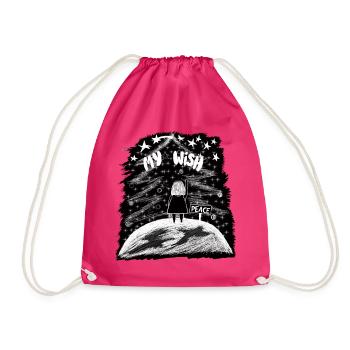 My Wish – Mädchen auf der Erde mit Weihnachtsbaum - Turnbeutel - Fuchsia - Vorne
