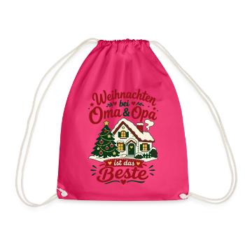 Weihnachten bei Oma und Opa Enkel Kinder - Turnbeutel - Fuchsia - Vorne