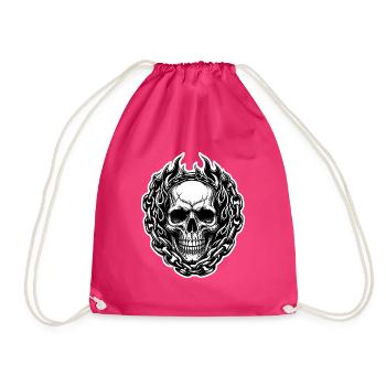Totenkopf Flammen Kette Blackwork Tattoo T-Shirt - Turnbeutel - Fuchsia - Vorne