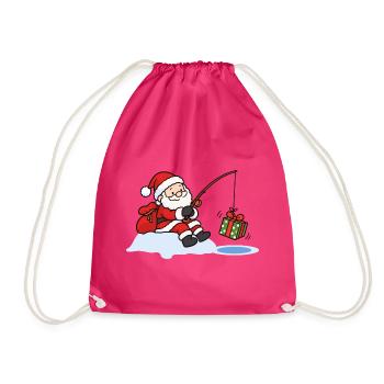 Weihnachtsmann beim Eisangeln mit Geschenk - Turnbeutel - Fuchsia - Vorne