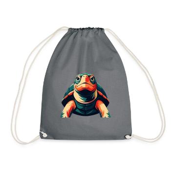 Turtle Cartoon Character Colorful Pet Animal - Drawstring Bag - grey - Front
