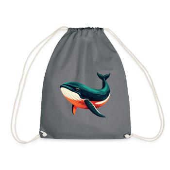 Whale Cartoon Character Colorful Pet Animal - Drawstring Bag - grey - Front