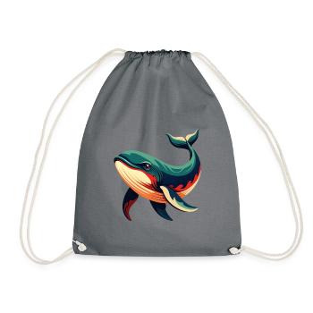 Whale Cartoon Character Colorful Pet Animal - Drawstring Bag - grey - Front