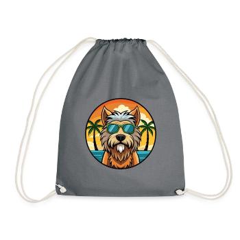 Briard Dog Breed Cartoon Sunglasses Beach - Drawstring Bag - grey - Front