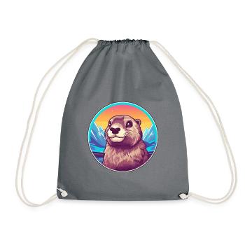 Murmeltier Aquarell Karikatur Kawaii Haustier Tier Col - Turnbeutel - Grau - Vorne