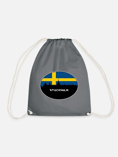 Stockholm-Schweden-Flaggen-Skyline-Schattenbild-Reise - Turnbeutel - Grau
