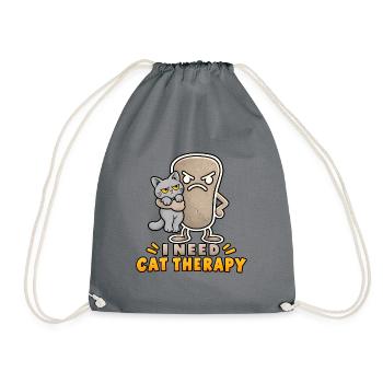 Pebbly – Katzentherapie – Kleiner Pebble und eine Katze - Turnbeutel - Grau - Vorne