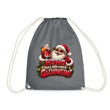 Ho Ho Ho - Glühwein mit Santa - Turnbeutel - Grau - Vorne