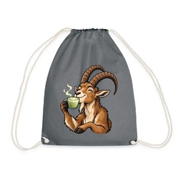 Steinbock mit Matcha Latte – Alpen und Sternzeiche - Turnbeutel - Grau - Vorne