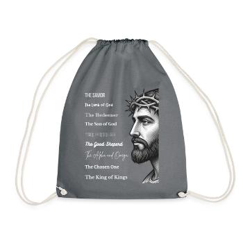 Jesus Porträt mit Dornenkrone und Titeln - Turnbeutel - Grau - Vorne