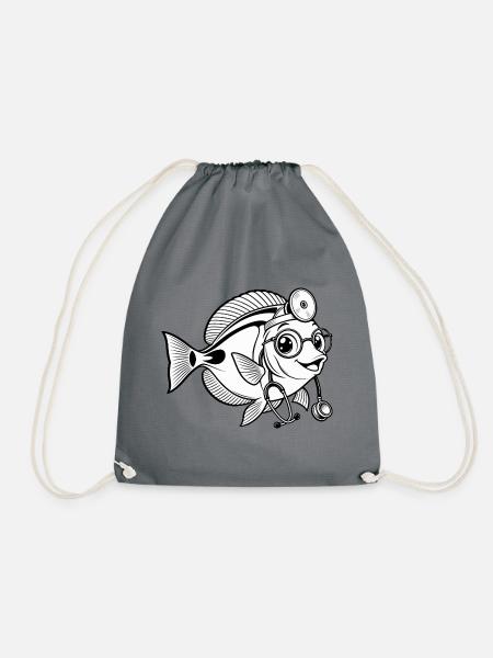 Doktorfisch mit Stethoskop - Turnbeutel - Grau