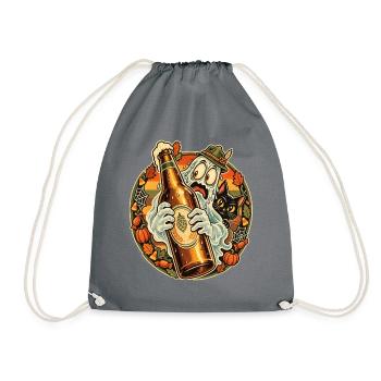 Halloween Geist Mit Flasche Und Katze - Turnbeutel - Grau - Vorne
