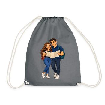 Abenteuerliches Duo mit Karte und Rucksack - Turnbeutel - Grau - Vorne