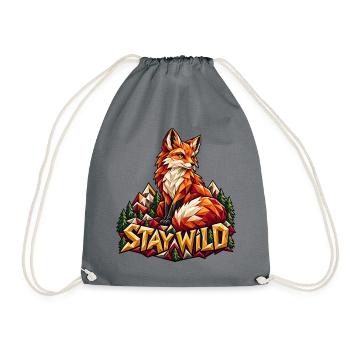 Stay Wild Fuchs Low Poly Berge Wald Natur Shirt - Turnbeutel - Grau - Vorne