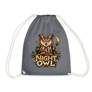 Night Owl Eule Low Poly T-Shirt Nachteule Mond - Turnbeutel - Grau - Vorne