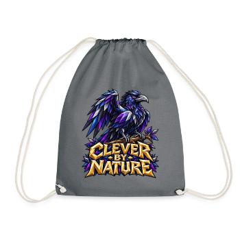 Clever by Nature Rabe Low Poly T-Shirt Rabenkrähe - Turnbeutel - Grau - Vorne