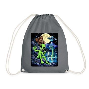 Bigfoot Alien UFO Loch Ness Weltraum Szene Kryptid - Turnbeutel - Grau - Vorne