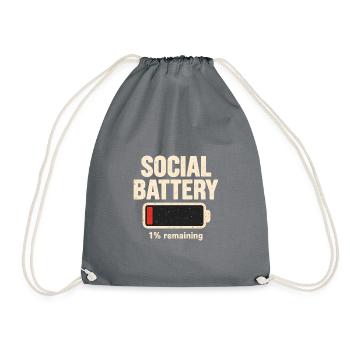 Soziale Batterie / Social Battery 1% Meme - Turnbeutel - Grau - Vorne