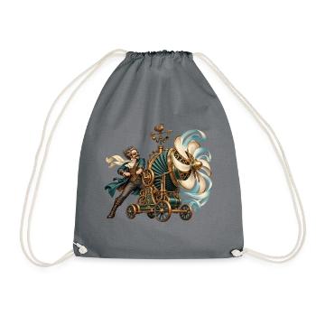 Steampunk-Erfinder an der Windmaschine - Turnbeutel - Grau - Vorne