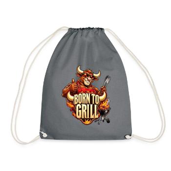 Born to Grill – Cooler Stier am Grill - Turnbeutel - Grau - Vorne
