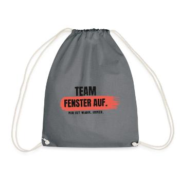 Team Fenster auf – mir ist warm - Turnbeutel - Grau - Vorne