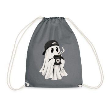 Geisterkaffee Ghost mit Cap - Turnbeutel - Grau - Vorne