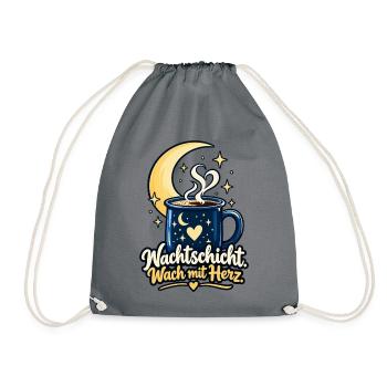 Nachtschicht Shirt mit Mond - Spruch Nachtschicht - Turnbeutel - Grau - Vorne