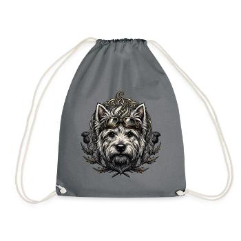 Steampunk-Hund mit Brille und keltischem Knoten - Turnbeutel - Grau - Vorne