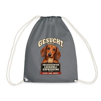 Liebevolles und humorvolles Dackel Design - Turnbeutel - Grau - Vorne