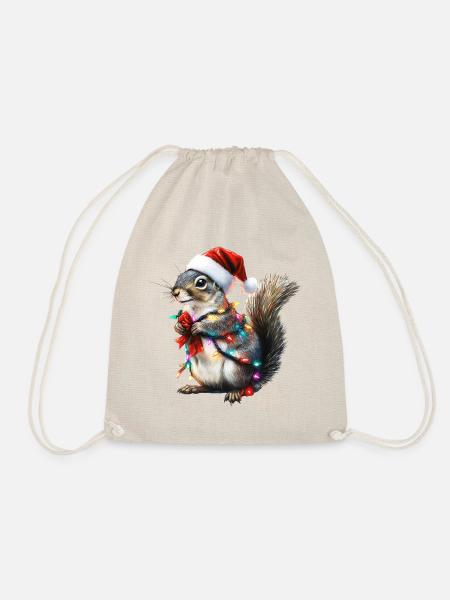 Eichhörnchen mit Lichterkette - Weihnachtspullover - Turnbeutel - Natur