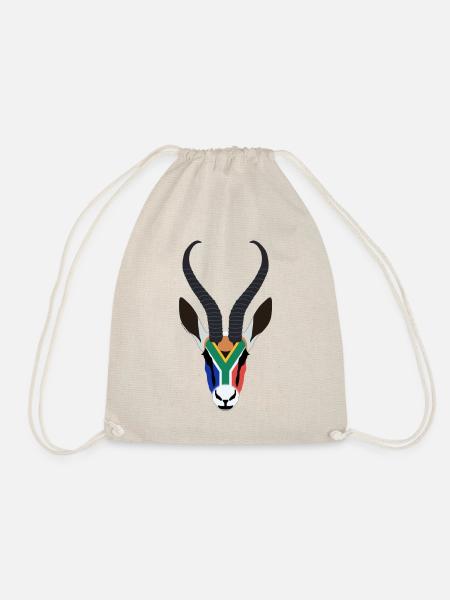SPRINGBOK HEAD IN SOUTH AFRICAN COLOURS - Drawstring Bag - nature
