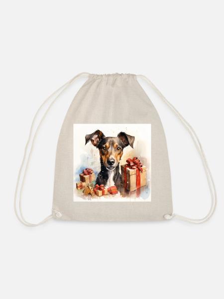 Weihnachts-Windhund mit Geschenken - Turnbeutel - Natur