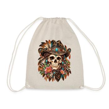 Totenkopf, Totenkopf, Biker, Totenkopf, Cowboyhut - Turnbeutel - Natur - Vorne