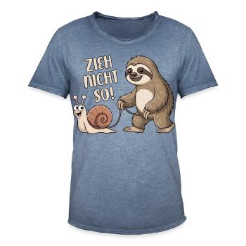 Zieh nicht so - Schnecke und Faultier - Männer Vintage T-Shirt - Vintage Denim - Vorne