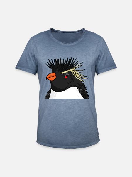 Pinguin mit Haare Felsenpinguin - Männer Vintage T-Shirt - Vintage Denim