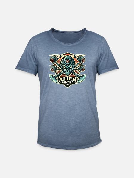 Alien Drones Logo - Männer Vintage T-Shirt - Vintage Denim