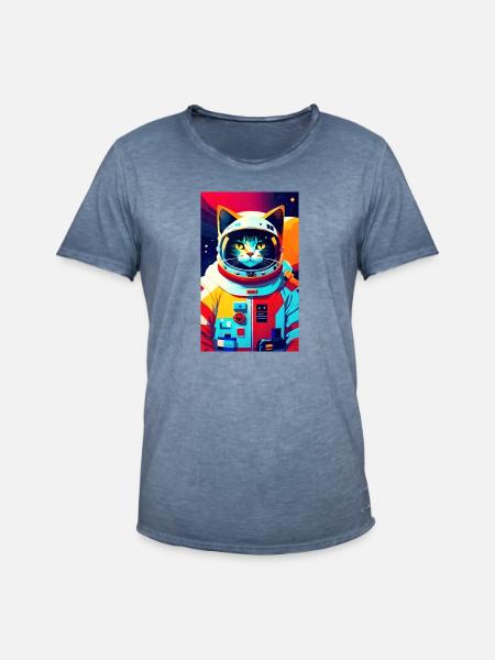 Chat astronaute - T-shirt vintage Homme - vintage bleu jeans