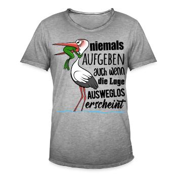 Frosch und Storch - Niemals Aufgeben - Spruch - Männer Vintage T-Shirt - Vintage Grau - Vorne