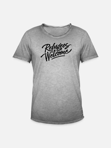 refugees welcome black - Men's Vintage T-Shirt - vintage grey