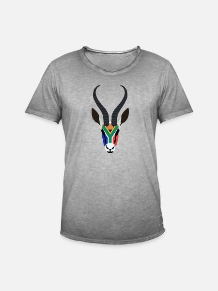 SPRINGBOK HEAD IN SOUTH AFRICAN COLOURS - Men's Vintage T-Shirt - vintage grey