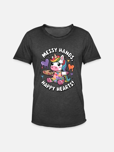 Messy Hands, Happy Hearts! - Men's Vintage T-Shirt - washed black