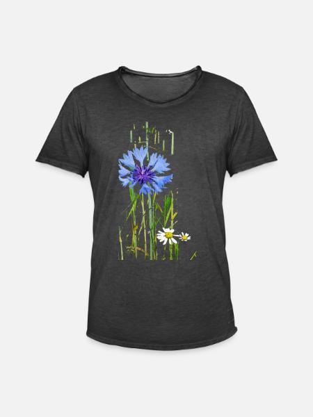 Kornblumen und Gänseblümchen Muster - Männer Vintage T-Shirt - Vintage Schwarz