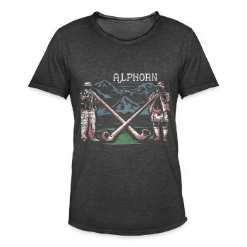 Majestätisches Alphorn Bergmusik - Männer Vintage T-Shirt - Vintage Schwarz - Vorne