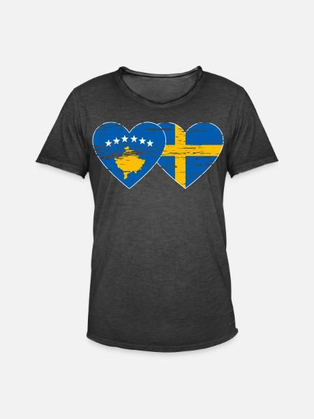 Kosovo Suède Drapeau utilisé - T-shirt vintage Homme - noir vintage
