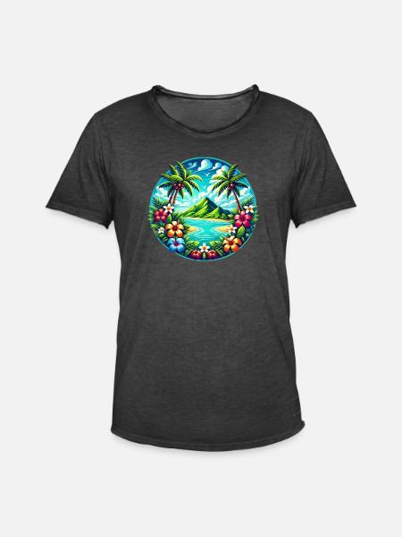 Caribbean Island Logo - Men's Vintage T-Shirt - washed black