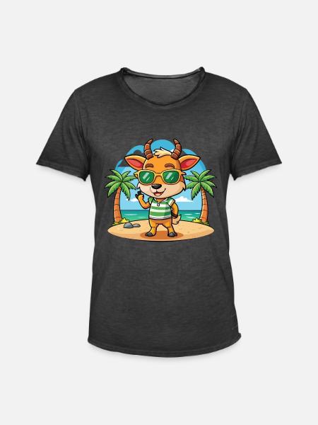 Antelope Funny Cartoon Summer Beach Sunglasses - Men's Vintage T-Shirt - washed black