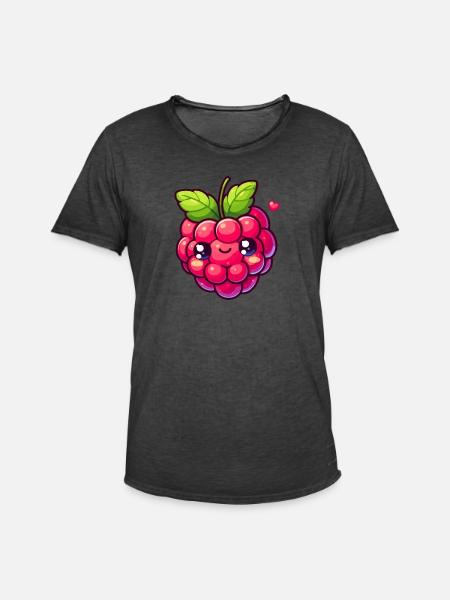 Raspberry - Heart - Men's Vintage T-Shirt - washed black
