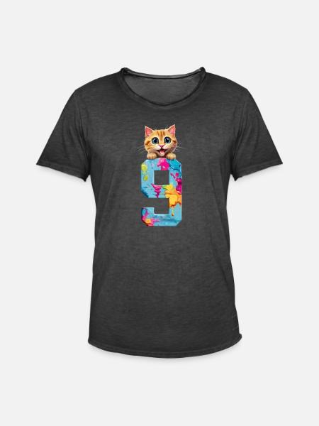 9 YEARS OLD CAT 9TH BIRTHDAY - Men's Vintage T-Shirt - washed black